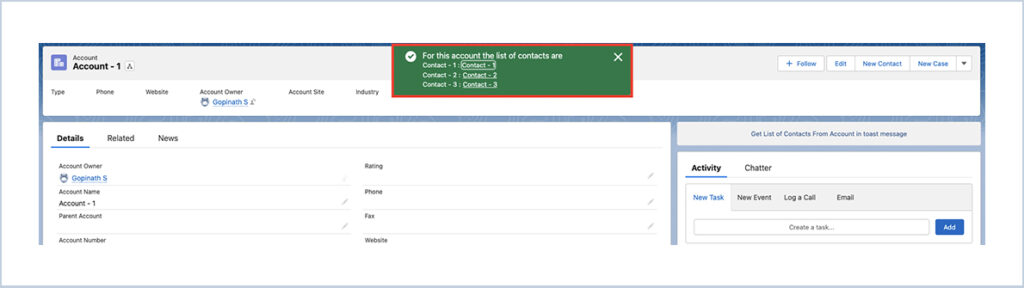 contacts associated with the action