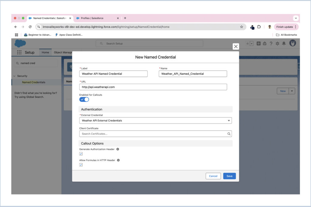 Authentication flow using Named Credentials in Salesforce