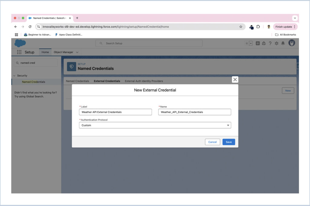 Named Credentials in Salesforce setup example